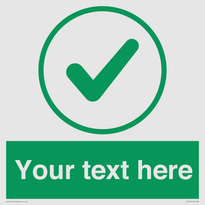 Custom green background, green tick in circle sign